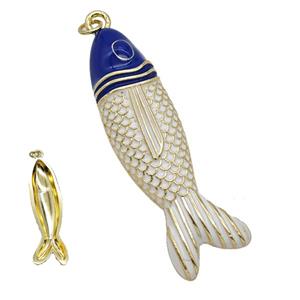 Copper Fish Pendant White Blue Enamel Gold Plated, approx 14-50mm