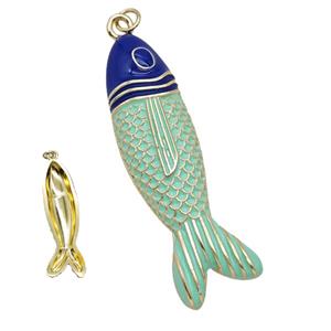 Copper Fish Pendant Green Blue Enamel Gold Plated, approx 14-50mm