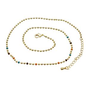 Copper Ball Necklace Chain Gold Plated, approx 2mm, 39-44cm length