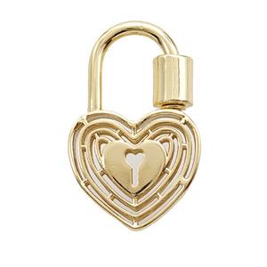 Copper Heart Lock Pendant Gold Plated, approx 19-30mm
