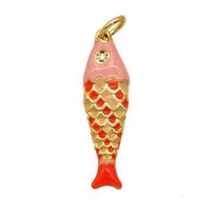 Copper Fish Pendant Red Pink Enamel Gold Plated, approx 7-25mm
