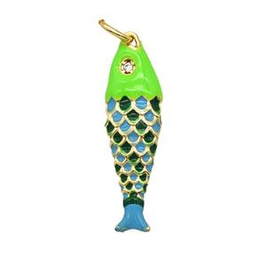 Copper Fish Pendant Blue Green Enamel Gold Plated, approx 7-25mm