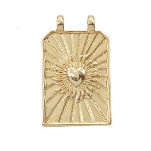 Copper Heart Pendant Sunray Rectangle 2loops Gold Plated, approx 18-29mm