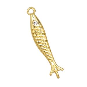 Copper Fish Connector Pave Zirconia Gold Plated, approx 5-25mm