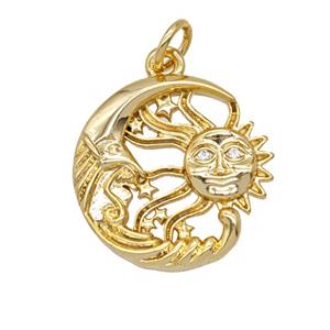 Copper Sun And Moon Pendant Gold Plated, approx 17mm