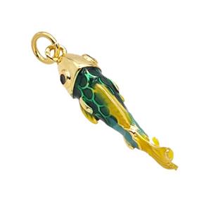 Copper Fish Pendant Green Enamel Gold Plated, approx 7-25mm
