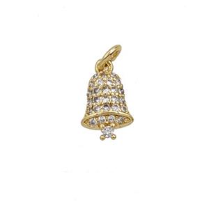 Christmas Bell Charms Copper Pendant Pave Zirconia Gold Plated, approx 6-8mm