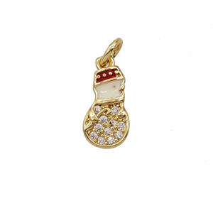 Christmas Snowman Charms Copper Pendant Pave Zirconia White Enamel Gold Plated, approx 6-10mm