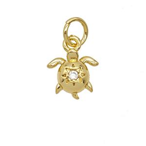 Copper Tortoise Pendant Pave Zirconia 18K Gold Plated, approx 8-9mm