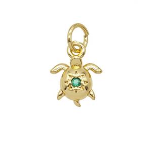 Copper Tortoise Pendant Pave Zirconia 18K Gold Plated, approx 8-9mm
