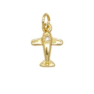 Copper Airplane Pendant Pave Zirconia 18K Gold Plated, approx 9-11mm