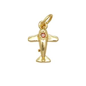 Copper Airplane Pendant Pave Zirconia 18K Gold Plated, approx 9-11mm