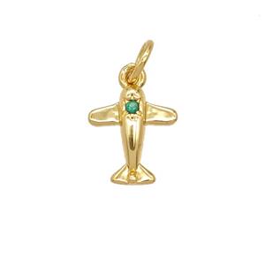 Copper Airplane Pendant Pave Zirconia 18K Gold Plated, approx 9-11mm