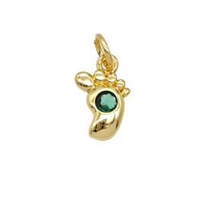 Copper Footprint Pendant Pave Zirconia 18K Gold Plated, approx 7-9mm