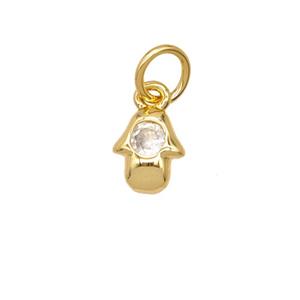 Copper Hamsahand Pendant Pave Zirconia 18K Gold Plated, approx 6-7mm