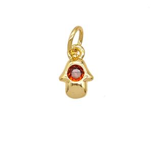 Copper Hamsahand Pendant Pave Zirconia 18K Gold Plated, approx 6-7mm