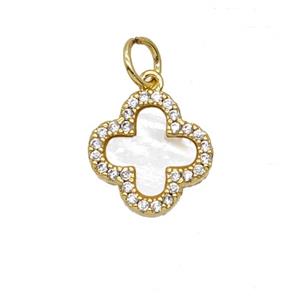 Copper Clover Pendant Pave Zirconia Shell 18K Gold Plated, approx 12mm