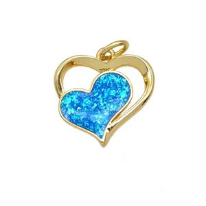 Copper Heart Pendant Pave Blue FireOpal 18K Gold Plated, approx 15mm