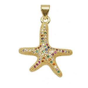 Copper Starfish Pendant Micropave Zirconia 18K Gold Plated, approx 21mm
