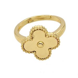 Copper Clover Rings Adjustable 18K Gold Plated, approx 15.5mm, 18mm dia