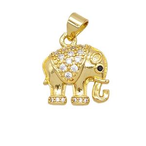 Copper Elephant Pendant Pave Zirconia 18K Gold Plated, approx 13-14mm