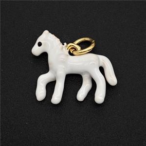 Copper Horse Pendant White Painted Gold Plated, approx 14-17mm