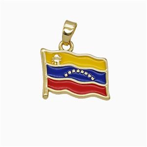 Copper Venezuela Flag Pendant Enamel Gold Plated, approx 12-14mm
