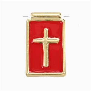 Copper Cross Pendant Red Enamel Gold Plated, approx 14-23mm