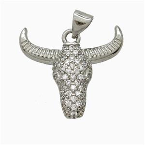 Copper Bullhead Pendant Pave Zirconia Platinum Plated, approx 20-22mm