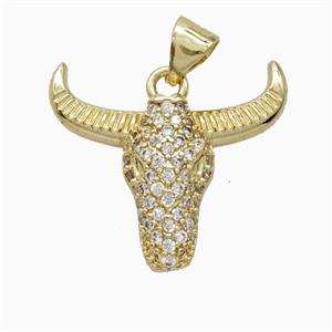 Copper Bullhead Pendant Pave Zirconia Gold Plated, approx 20-22mm