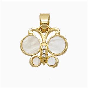 Copper Pendant Pave Zircon, Butterfly, Gold Plated,