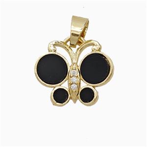 Copper Pendant Pave Zircon, Butterfly, Gold Plated,