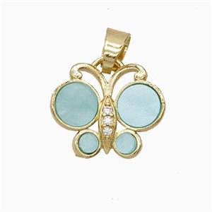 Copper Pendant Pave Zircon, Butterfly, Gold Plated,