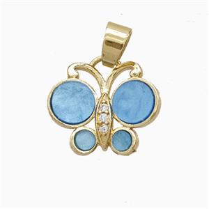 Copper Pendant Pave Zircon, Butterfly, Gold Plated,