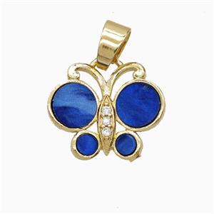 Copper Pendant Pave Zircon, Butterfly, Gold Plated,