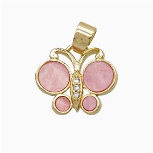 Copper Pendant Pave Zircon, Butterfly, Gold Plated,