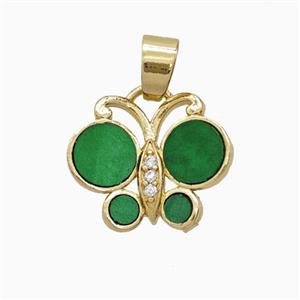 Copper Pendant Pave Zircon, Butterfly, Gold Plated,