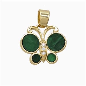 Copper Pendant Pave Zircon, Butterfly, Gold Plated,