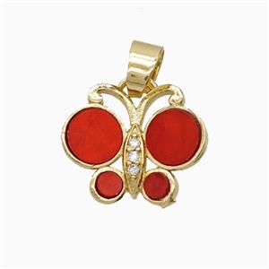 Copper Pendant Pave Zircon, Butterfly, Gold Plated,