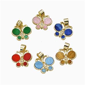 Copper Pendant Pave Zircon, Butterfly, Gold Plated,