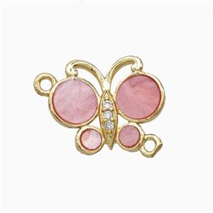 Copper Pendant Pave Zircon, Butterfly, Gold Plated,
