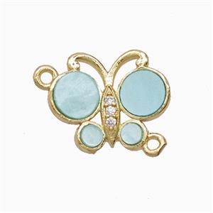 Copper Connector Pave Zircon, Butterfly, Gold Plated,