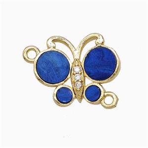 Copper Connector Pave Zircon, Butterfly, Gold Plated,