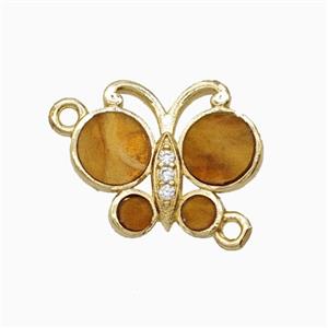 Copper Connector Pave Zircon, Butterfly, Gold Plated,