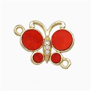 Copper Connector Pave Zircon, Butterfly, Gold Plated,