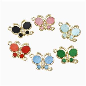 Copper Connector Pave Zircon, Butterfly, Gold Plated,