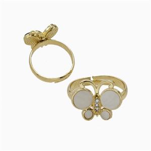 Copper Ring Pave Zircon, Butterfly, Gold Plated,