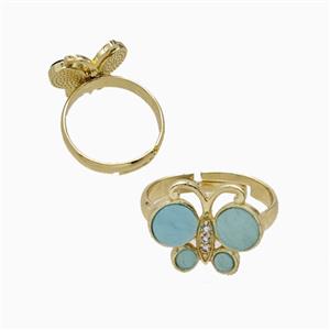 Copper Ring Pave Zircon, Butterfly, Gold Plated,