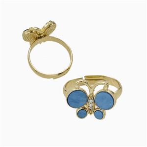 Copper Ring Pave Zircon, Butterfly, Gold Plated,