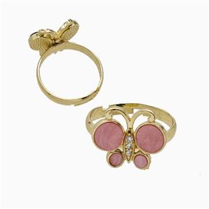 Copper Ring Pave Zircon, Butterfly, Gold Plated,
